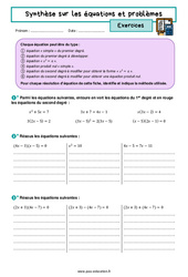 Équations & problèmes (Synthèse) – 3ème – Exercices avec les corrigés - PDF à imprimer