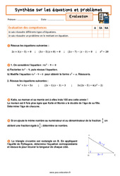 Équations & problèmes (Synthèse) – 3ème – Evaluation avec la correction - PDF à imprimer