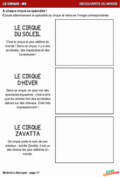 Le cirque du soleil, d'hiver et zavatta - MS - Découverte du monde en maternelle - PDF à imprimer