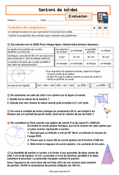 Sections de solides - 3ème - Evaluation avec les corrigés - PDF à imprimer