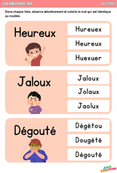 Heureux, jaloux et dégouté - Les émotions - Lecture - PS - MS - Maternelle - PDF à imprimer