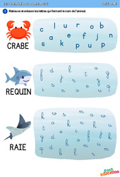 Crabe, Requin & Raie - Animaux de la mer - Lecture - GS - Maternelle - PDF à imprimer