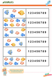 Exercice Le nombre de poissons – Nombres – Grande Section – Maternelle - PDF à imprimer