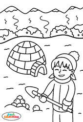 La petite fille et l'igloo - MS - GS - CP - Coloriage sur l'hiver - PDF à imprimer