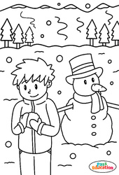 Le garçon et le bonhomme de neige - MS - GS - CP - Coloriage sur l'hiver - PDF à imprimer