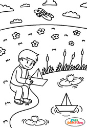 Petit bateau sur l'eau - MS - GS - CP - Coloriage sur le Printemps - PDF à imprimer