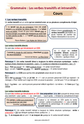 Les verbes transitifs et intransitifs – 4ème – Séquence complète - PDF à imprimer