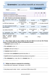 Les verbes transitifs et intransitifs – 4ème – Evaluation avec les corrigés - PDF à imprimer