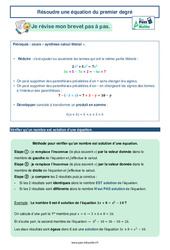 Résoudre une équation du premier degré - 3ème - Brevet des collèges avec Mon Pass Maths - PDF à imprimer