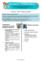 Les objets techniques en réponse aux besoins exprimés par l’individu et la société – Cm1 – Séquence + vidéo – Edith Eprouvette - PDF à imprimer