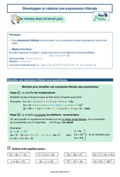 Développer et réduire une expression littérale - 3ème - Brevet des collèges avec Mon Pass Maths - PDF à imprimer