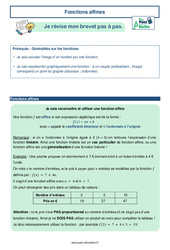 Fonctions affines - 3ème - Brevet des collèges avec Mon Pass Maths - PDF à imprimer