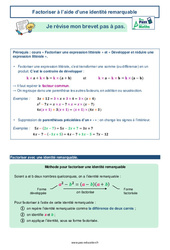 Factoriser à l’aide d’une identité remarquable - 3ème - Brevet des collèges avec Mon Pass Maths - PDF à imprimer