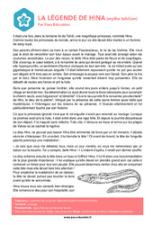 La légende de Hina - 6ème - Lecture - PDF à imprimer