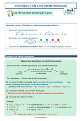 Développer à l’aide d’une identité remarquable - 3ème - Brevet des collèges avec Mon Pass Maths - PDF à imprimer