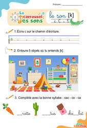 Le son [k] (c) - GS - CP - Phonologie - Lecture -  Le carrousel des sons - PDF à imprimer