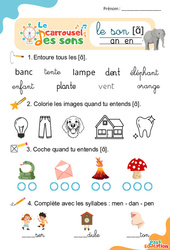 Exercice Le son [ɑ̃] an en - GS - CP - Phonologie - Lecture -  Le carrousel des sons - PDF à imprimer