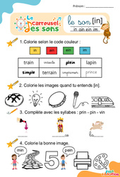 Le son [in] - GS - CP - Phonologie - Lecture - Le carrousel des sons - PDF à imprimer