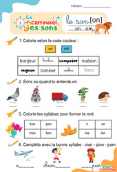 Exercice Le son [on] on om - GS - CP - Phonologie - Lecture - Le carrousel des sons - PDF à imprimer