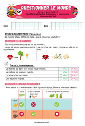 Différents états de la matière dans la nature - CP - Exercices - Apis & ses amis - PDF à imprimer