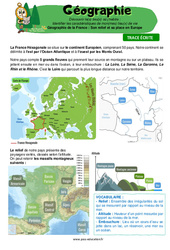 Géographie de la France, son relief, sa place en Europe - Cm1 - Leçon - Miss Boussole - PDF à imprimer