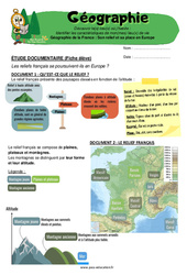 Géographie de la France, son relief, sa place en Europe - Cm1 - Exercices - Miss Boussole - PDF à imprimer