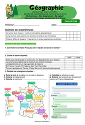 Ma Commune - Mon département - Ma région - Cm1 - Evaluation - Miss Boussole - PDF à imprimer