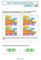 Variables et programmes de calcul - 5ème - Scratch - Exercices - PDF à imprimer