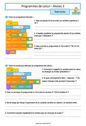 Programmes de calcul - 4ème - Scratch - Exercices - PDF à imprimer