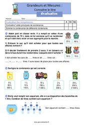 Connaitre le litre - Ce1 - Evaluation - PDF à imprimer