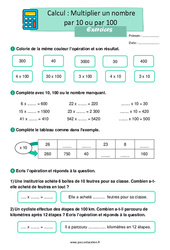 Multiplier un nombre par 10 et par 100 au Ce1 – Exercices - PDF à imprimer