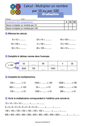 Multiplier un nombre par 10 et par 100 au Ce1 – Evaluation - PDF à imprimer