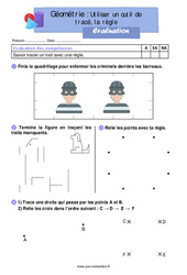 Utiliser un outil de tracé, la règle – CE1 –  Évaluation - PDF à imprimer