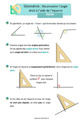 Reconnaitre l’angle droit à l’aide de l’équerre – Leçon de géométrie pour le ce1 - PDF à imprimer