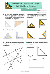 Reconnaitre l’angle droit à l’aide de l’équerre – Exercices de géométrie pour le ce1 - PDF à imprimer