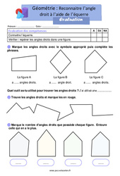 Reconnaitre l’angle droit à l’aide de l’équerre – Évaluation de géométrie pour le ce1 - PDF à imprimer