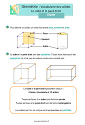 Vocabulaire des solides : Le cube et le pavé droit – Leçon de géométrie pour le ce1 - PDF à imprimer