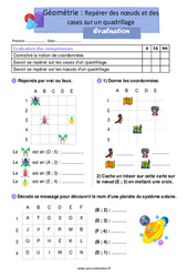 Se repérer sur les nœuds et les cases d’un quadrillage – Évaluation de géométrie pour le ce1 - PDF à imprimer