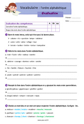 Ordre alphabétique – Évaluation de vocabulaire pour le ce2 - PDF à imprimer