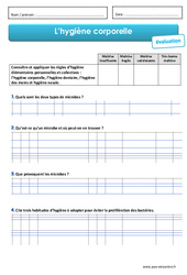 Hygiène corporelle - Cm1 - Cm2 - Evaluation - EMC - PDF à imprimer
