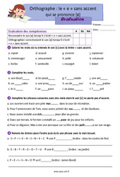 Evaluation Le « e » sans accent qui se prononce [ε] – Évaluation pour le ce2 - PDF à imprimer