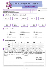 Multiplier par 20, 30, 400 - Evaluation pour le CE2 - PDF à imprimer