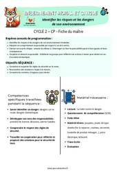 Identifier les risques et les dangers de son environnement – CP – Fiche de préparation – EMC - Cycle 2 - PDF à imprimer