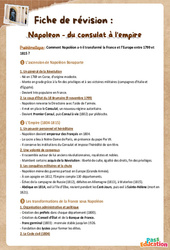 Cours et exercice : Napoleon - du consulat à l'empire - 4ème - Fiches de révision - Cycle 4 - PDF à imprimer