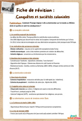 Conquêtes et sociétés coloniales - 4ème - Fiches de révision - Cycle 4 - PDF à imprimer
