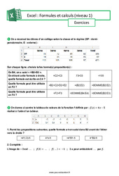 Formules et calculs (Excel) - 3ème - Niveau 1 - Exercices - Cycle 4 - PDF à imprimer