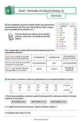 Formules et calculs (Excel) - 3ème - Niveau 2 - Exercices - Cycle 4 - PDF à imprimer