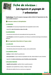 Les espaces et paysages de l'urbanisation – 4ème – Fiches de révision - Cycle 4 - PDF à imprimer