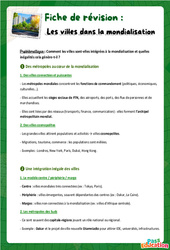 Les villes dans la mondialisation – 4ème – Fiches de révision - Cycle 4 - PDF à imprimer