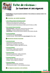 Le tourisme et ses espaces – 4ème – Fiches de révision - Cycle 4 - PDF à imprimer